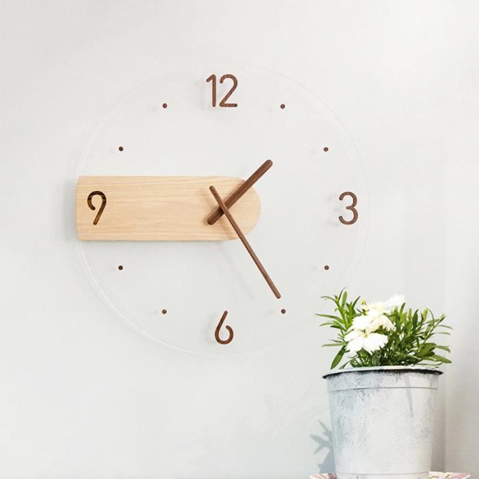 MKYOKO Horloge Murale de décoration de Maison en Bois de Noyer Durable pour  la décoration de Salon Conception de Chiffres Arabes Simples Ronde Horloge  Murale de décoration de Maison de St 