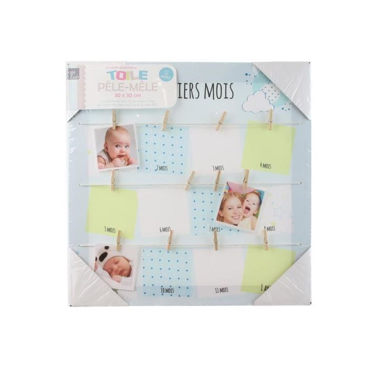 Toile Photo Pele Mele Bebe Mes 12 Premiers Mois Modele Garcon Bleu Cdiscount Maison