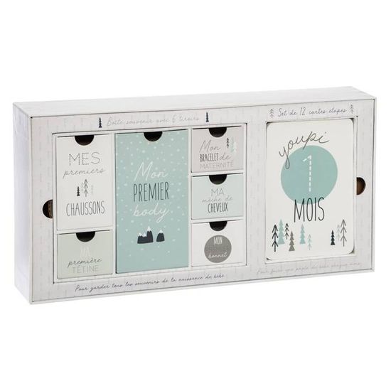 Atmosphera Coffret Naissance Avec Boite Souvenirs 6 Tiroirs Et Set De 12 Cartes Etapes Bleu Cdiscount Puericulture Eveil Bebe