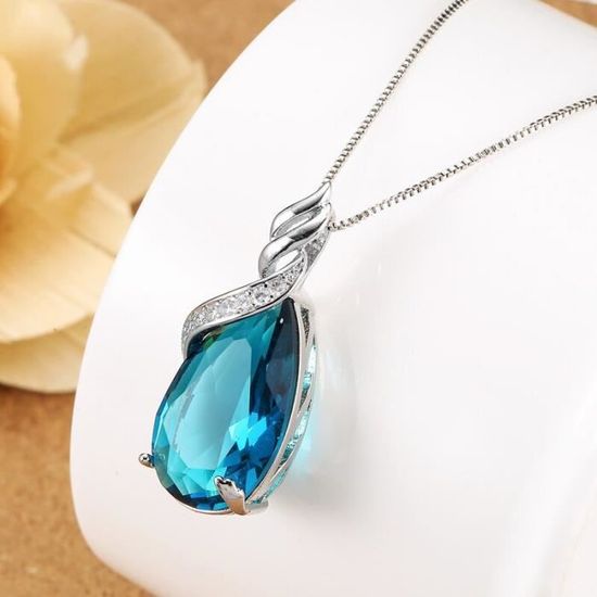Pendentif En Argent Sterling 925 Avec Topaze Bleue Suisse - Fait Main - Pierre Rond - Cadeau Bijou