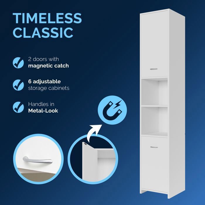 Hzuaneri Meuble De Salle De Bain, Armoire Avec 1 Tiroir Et 2 Portes, Étagère Réglable, Armoire Étroite Haute Pour Salon, Chambre à Coucher, Cuisine, Couloir - Blanc