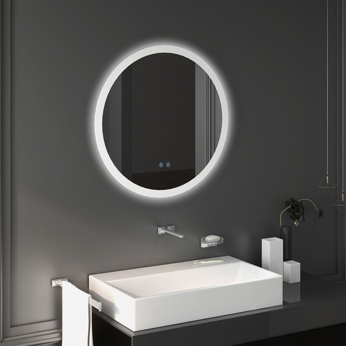 Miroir Rond Avec Étagère - Salle De Bain Style Bois, Ø45cm, Gain De Place