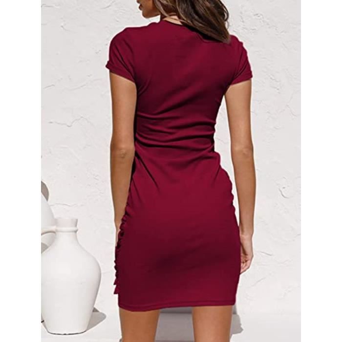 Robe Ete Femme Decontractee A Manches Courtes Col Rond Robe Tunique Robe Shirt Femme Casual vin Rouge XXL Vin rouge Cdiscount Pret a Porter