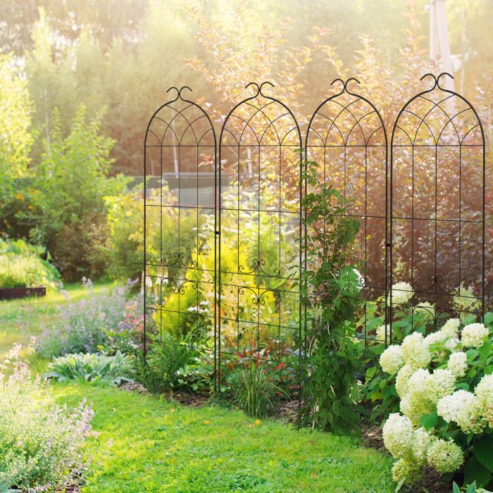 Treillis De Jardin Métallique Pour Plantes Grimpantes En Pot - Support Vertical Circulaire, Hauteurs 90 à 210 Cm, Noir