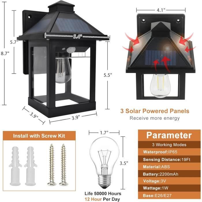 Lampe Solaire Exterieur Detecteur de Mouvement, 3 Modes Projecteur Led  Exterieur Detecteur de Mouvement, IP65[S168] - Cdiscount Maison