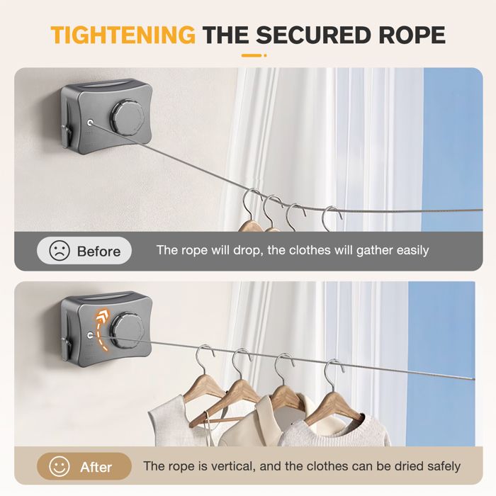 Corde à Linge Rétractable Bestice 5m - Acier Inoxydable, Fixation Murale - Intérieur/extérieur, Capacité Charge élevée