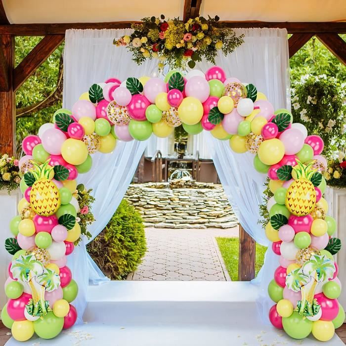 128 Pièces Décorations Hawaïenne Tropicale - Feuilles Palmier, Fleurs, Guirlandes Et Accessoires Fête Luau