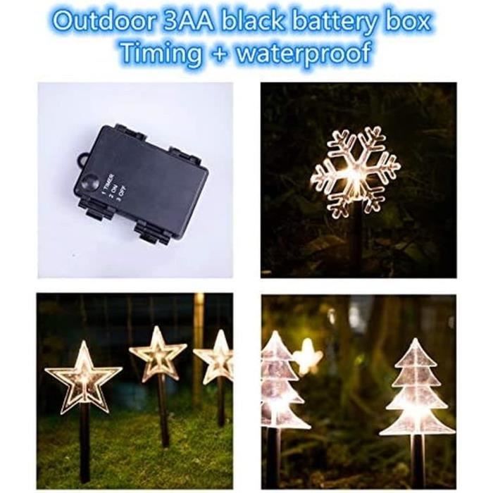Lot de 5 bâtons lumineux LED de jardin en forme d'étoile - 35 cm - Avec  batterie et minuterie - Pour jardin, balcon, Noël - Décoration extérieure