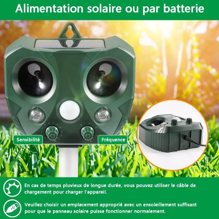 Répulsif Chat/chien/oiseaux Ultrason Extérieur Solaire+USB Jardins Champs Pépinières PZCC - Jardin