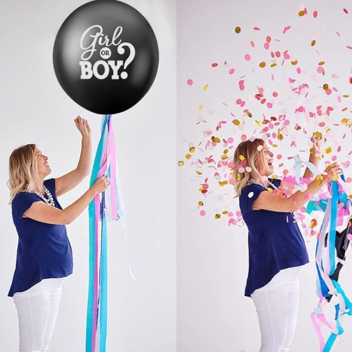 Gender Reveal Balloon Pop Ideas, 2pcs 36" Jumbo Black Baby Boy Or Girl Balloons, With Blue Pink Confetti For Revelacion De Sexo De Bebe