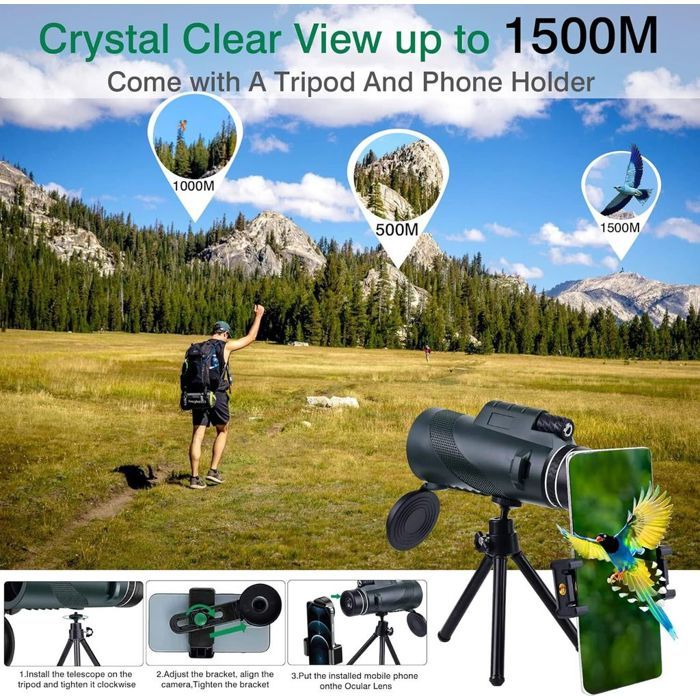 Télescope monoculaire - 80x100 - 80x - Objectif 100 mm - Prisme BAK-4 ...
