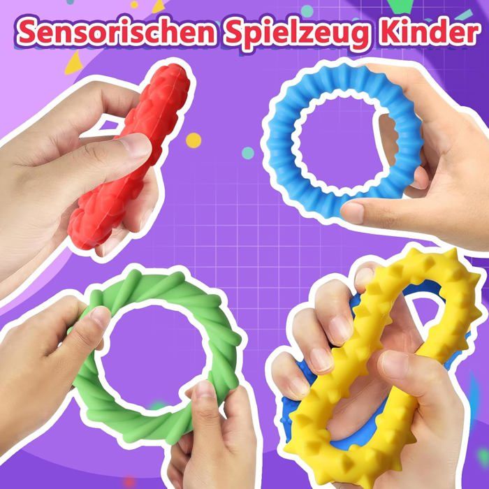 Lot De 6 Bracelets Sensoriels En Silicone – Fidget Toys TDAH, Autisme, Anxiété – Textures Variées – Soulage Le Stress – Cadeau