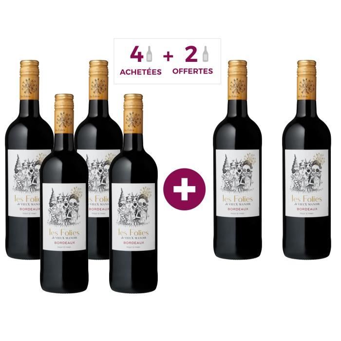 Les Folies de Vieux Manoir 2018 Bordeaux - Vin rouge de Bordeaux - 4 achétées + 2 offertes
