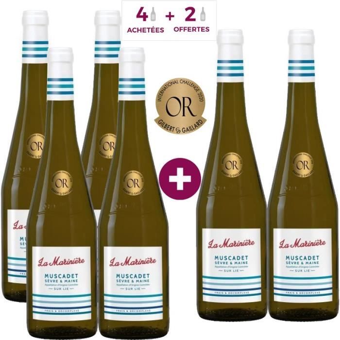 4 Achetées + 2 Offertes - La Marinière 2018 Muscadet Sèvre et Maine - Vin blanc de la Val de Loire