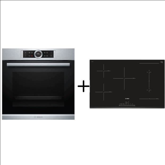 BOSCH HBG672BS2 Four multifonction pyrolyse inox 71 l - Classe A+ - Inox + PVW831FC5E Table Combi induction - Pack encastrable