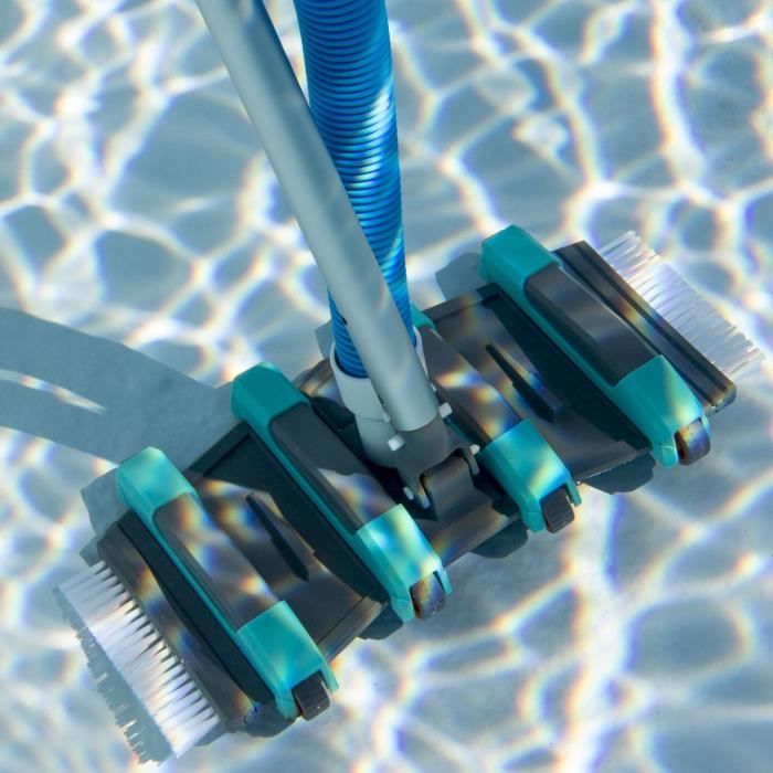 SPOOL Tête de balai professionnelle pour nettoyage piscine hors sol sur roues avec brosses latérales