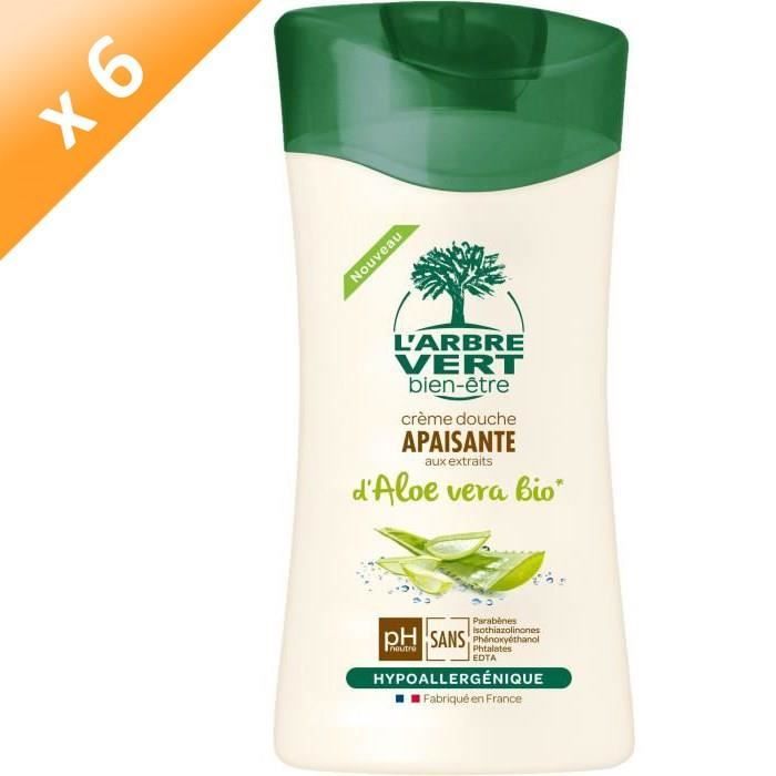 L'ARBRE VERT Crèmes douche - Aux extraits d'Aloé Vera Bio - 250 ml - Lot de 6