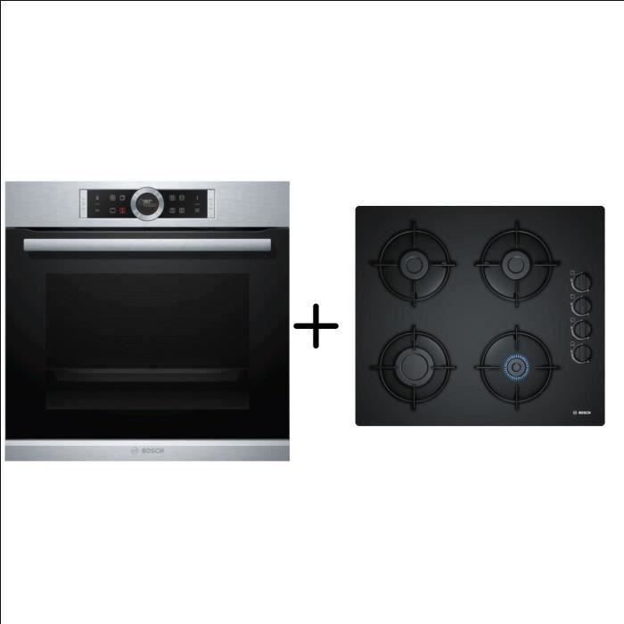 BOSCH HBG672BS2 Four multifonction pyrolyse - 71 l - Classe A+ - Inox + BOSCH POP6B6B10 - Plaque de 