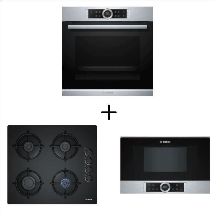 BOSCH HBG672BS2 Four multifonction - 71 l + POP6B6B10 Plaque de cuisson gaz - 4 foyers + BFL634GS1 -