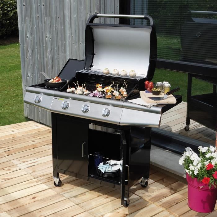 Barbecue Et Plancha Au Gaz Cook In Garden Fidgi 4 Noir Et Inox Fidgi Barbecue Americain A Gaz 3 Bruleurs Side Fonte Emaillee