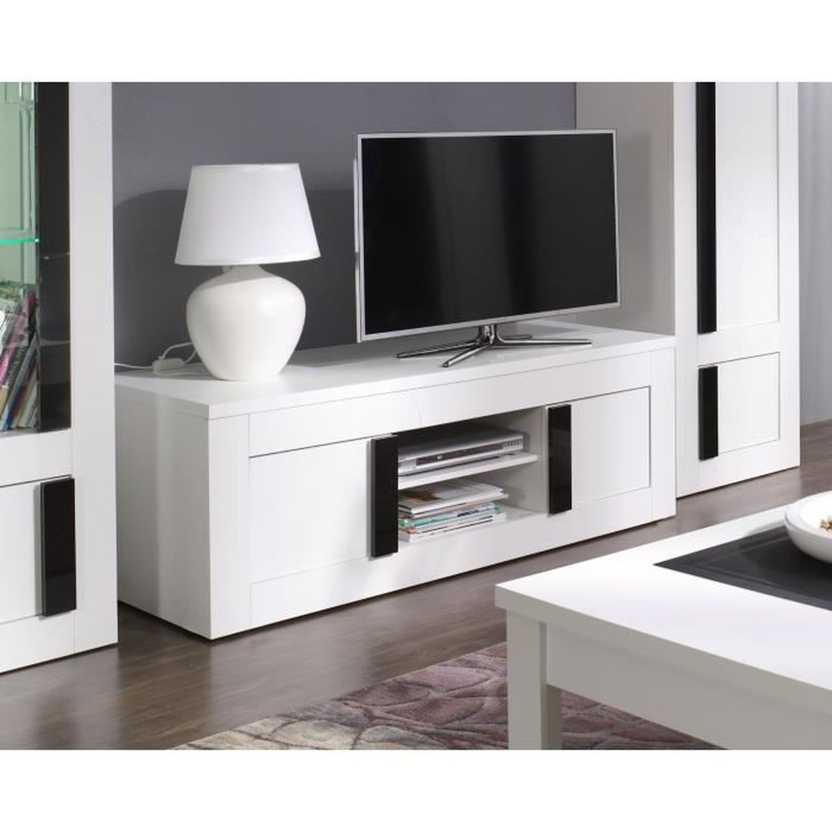 Price Factory Meuble Tv Deco Alpens Coloris Blanc Ceruse Noir