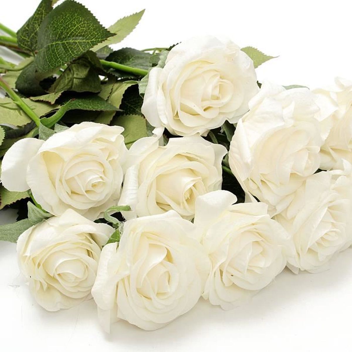 10pcs Roses Blanches Fleur Artificielle Décoration Maison Mariage Bureau -  Cdiscount Maison