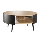 CALICOSY - Table Basse Ronde 2 Niveaux Flancs Métal Noir Dia 80cm - EKLO - Chêne