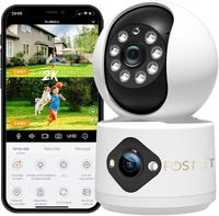 FOSMET Caméra Surveillance Double Objectif, WiFi 2,4 GHz Caméra, Détection Humaine, Vision Nocturne IR, Audio Bidirectionnel
