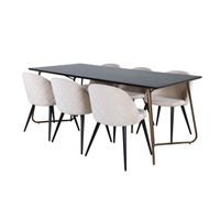 Ensemble table et chaises PippiCO - Marque PippiCO - Table en bois et fer - 6 chaises en velours beige