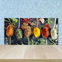 Tulup 100x50cm Crédence de cuisine sur verre sécurité:- Nourriture boissons - Épices Colorées - Multicolore Brun Mixte