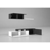 Meuble TV de salon complet - DMORA - 200 x 41 h44 - Blanc brillant - Style contemporain