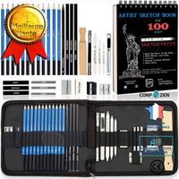 CONFO® 34 pièces plus un ensemble de crayons de dessin de carnet de croquis kit de croquis art papeterie ensemble de fournitures