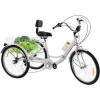 24" 7 vitesses tricycle pliant adulte vélo à 3 roues adulte avec LED panier de légumes léger
