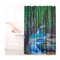 Relaxdays Rideau de douche 200 x 180 cm salle de bain Cascade rivière eau Forêt anti-moisissures, coloré