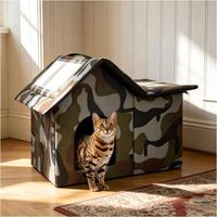 Niche Pour Chat Extérieur Résistante Hiver - 35x33x30 Cm - Avec Tapis Doux Et Rideau - Pliable