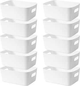 BOITE DE RANGEMENT Blanc LYLIDIA 10pcs Boîtes de Rangement en Plastique 25cm Blanc Panier de Rangement avec Poignées Bac Rangement Cuisine Caisse