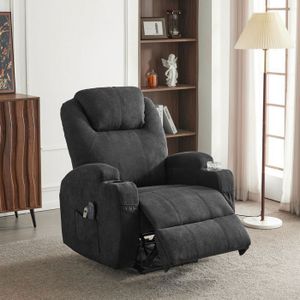 Fauteuil Relax électrique Avec Aide à La Levée - Massage Et Chauffage - Inclinable 160° - Microfibre Grise