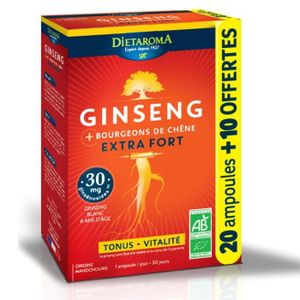 TONUS - VITALITÉ Ginseng Extra Fort Bio - Tonus et Vitalité 20 ampoules + 10 offertes - Dietaroma