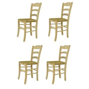 CHAISE Tommychairs - Set 4 chaises cuisine CUORE, robuste structure en bois d'hêtre poli, non traité, 100% naturel, assise en paille
