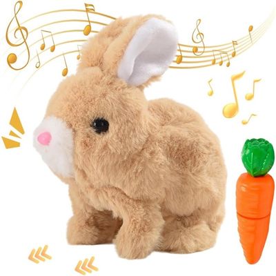 Lapin En Peluche électronique Interactif - Bouge, émet Des Sons Et Remue Les Oreilles - Avec Carotte - Jouet Pour Enfant - Gris