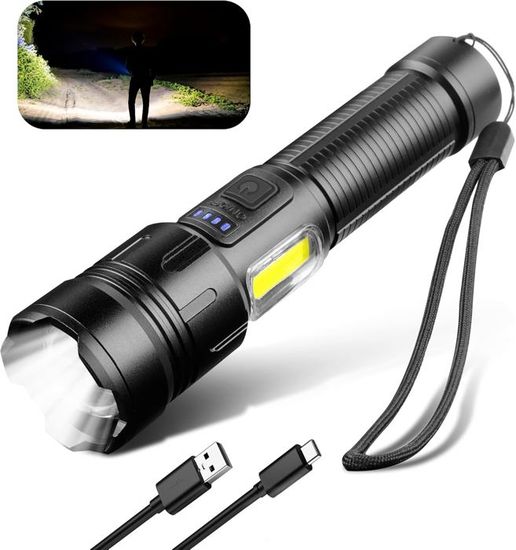 Lampe Torche LED, 10000 Lumens, Lampe de Poche Rechargeable USB