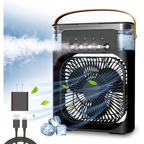 Climatiseur Portable Avec Batterie Rechargeable - Ventilateur + Humidificateur, 2 Vitesses, Réservoir 500 Ml
