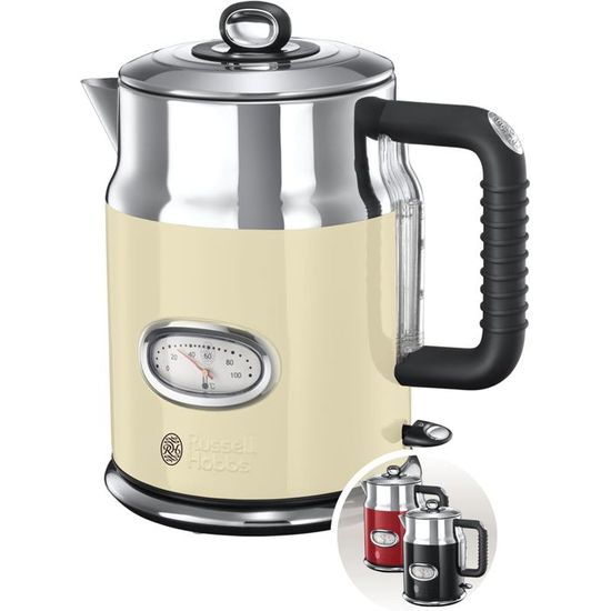 Bouilloire électrique 1,7 L Design Rétro Crème – 3000W à Chauffe Rapide Avec Fenêtre D'eau