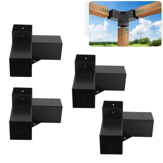 Support Mural Pour Pergola 91x91mm - Lot De 4 - Revêtement Poudre Noir Anti-rouille - Fixation Solide Pour Poteaux Bois - 2