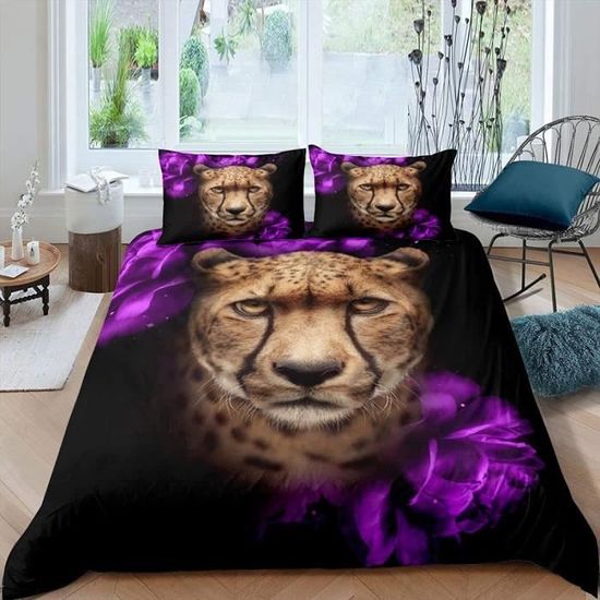 Housse de Couette Fleur Violette, Parure de Lit Imprimée 3D Microfibre