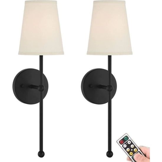 2 PCS Applique Murale LED à Piles 5500mAh Aipsun - Dimmable Avec Télécommande - Abat-jour Tissu Blanc