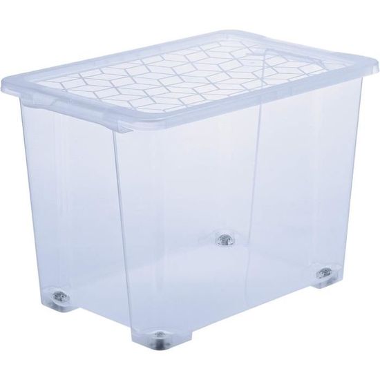 Boîte De Rangement Rotho Compact 38L - Couvercle Rose, Plastique Sans BPA, 57x40x25 Cm, Empilable