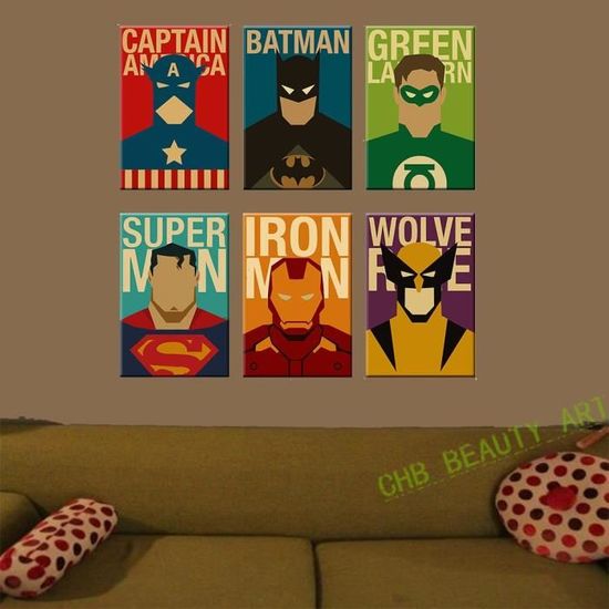 Affiche Toile Superhero Marvel - 60x90cm - Hulk, Captain America, Superman - Déco Murale Enfant