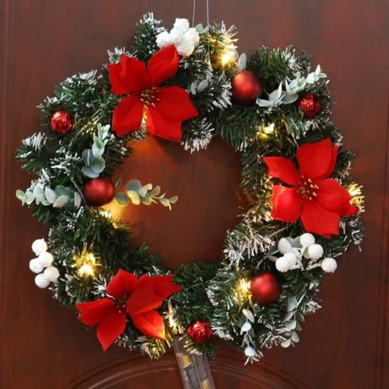 Couronne De Noël Lumineuse 30 Cm Avec 100 LED - 8 Effets, Piles Incluses - Décoration Porte Ou Mur - 5