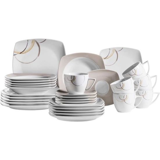 Mäser 931207 Série NELA Service de table 30 pièces en porcelaine avec assiettestasses à caféassiettes à dessert pour 6 person 650